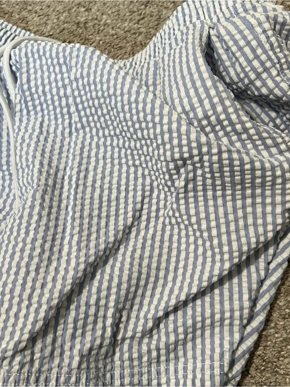 J. Crew Blue and White Seersucker Drawstring Swim Shorts Size XL